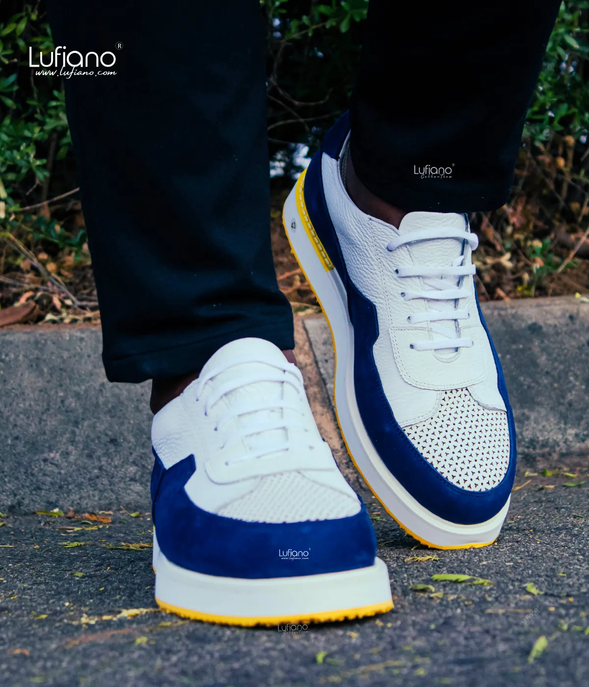 056 - LUFIANO collection Leather Sneaker- White /Blue