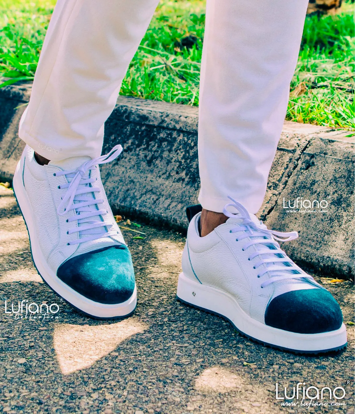 164 - LUFIANO collection Leather Sneaker- White/Emerald