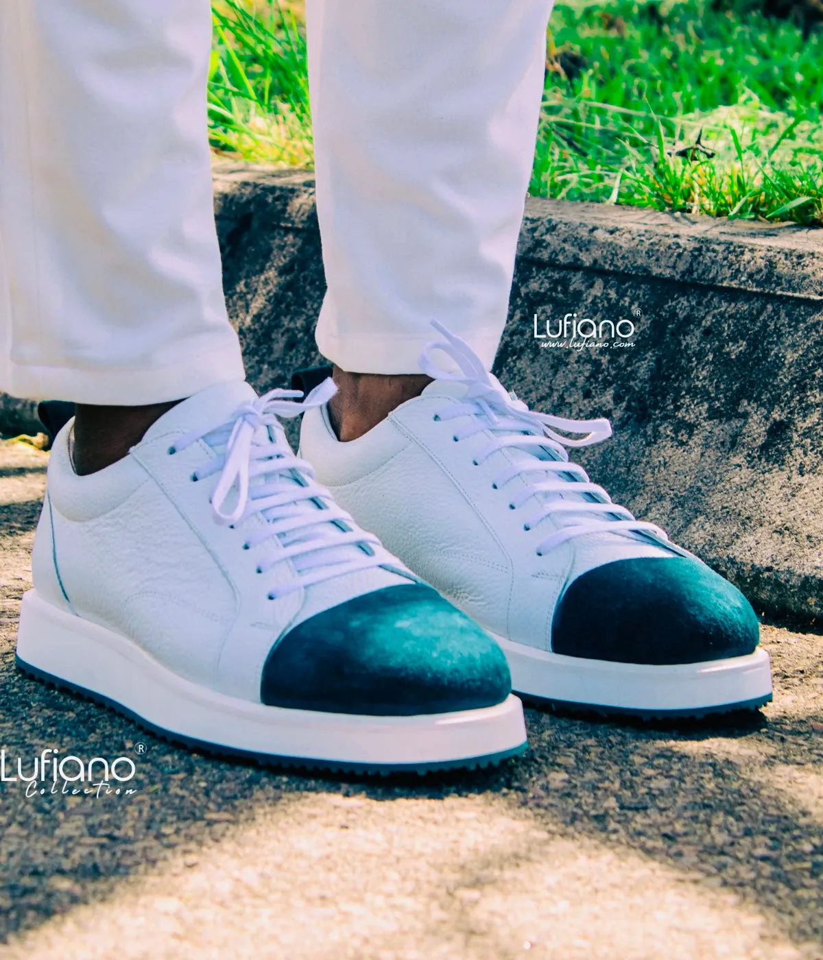 164 - LUFIANO collection Leather Sneaker- White/Emerald