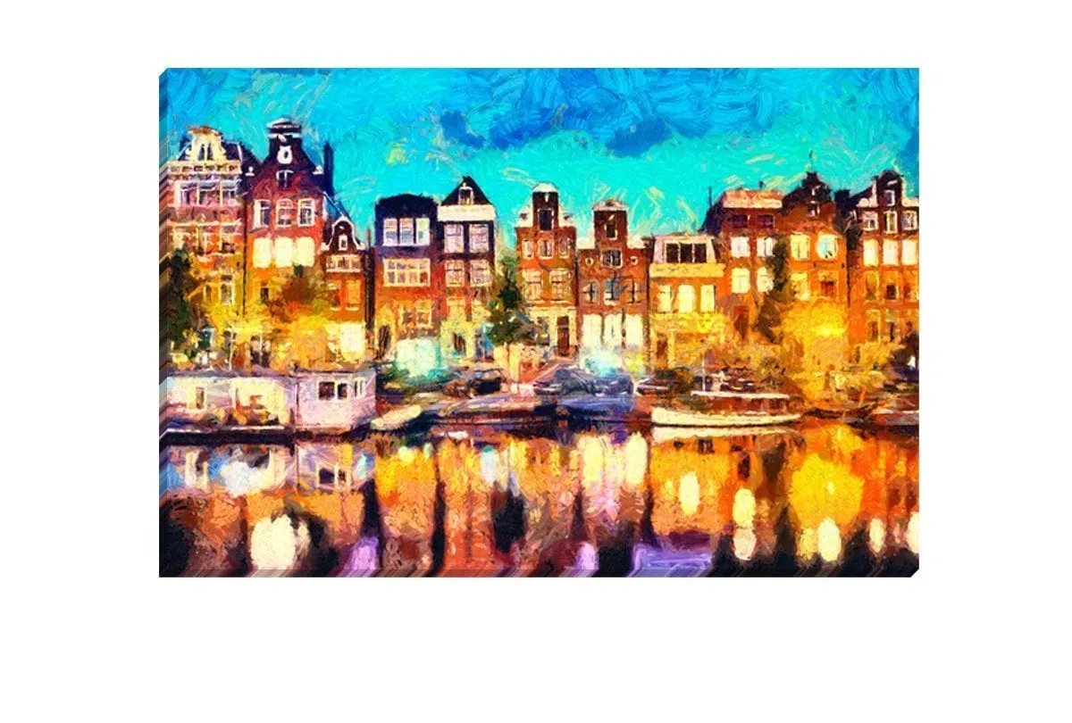 Amsterdam Canal Homes | Canvas Wall Art Print