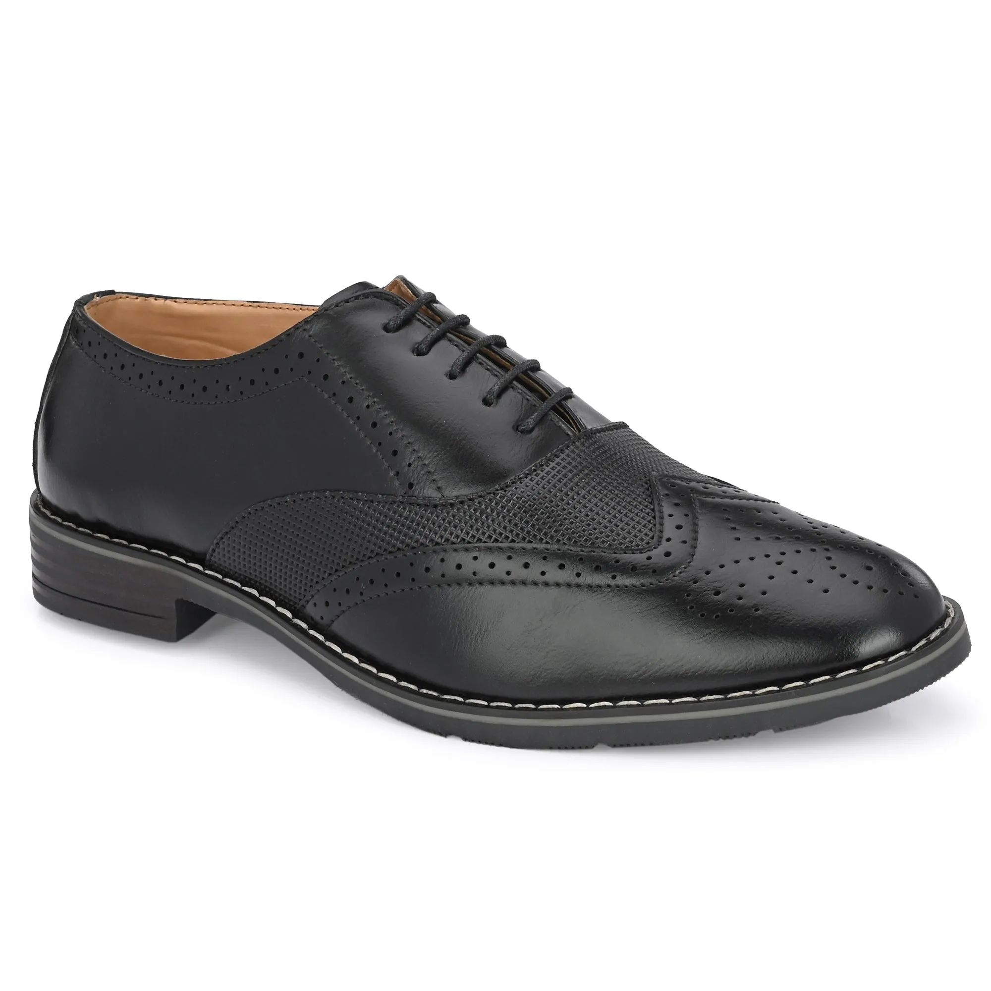 Attitudist Unisex Handcrafted Black Formal Lace-up Derby Shoes Full Brouges With Wingtips