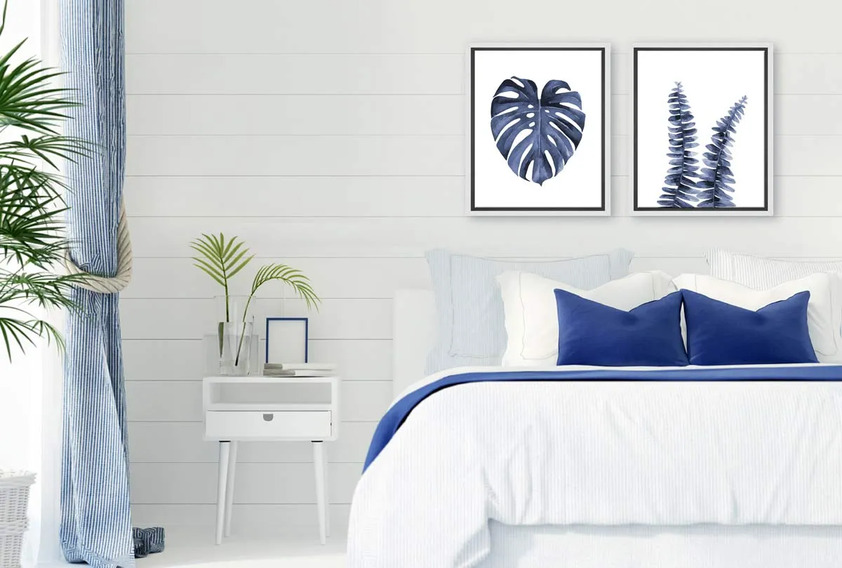 Blue Fern Leaves | Hamptons Canvas Wall Art Print