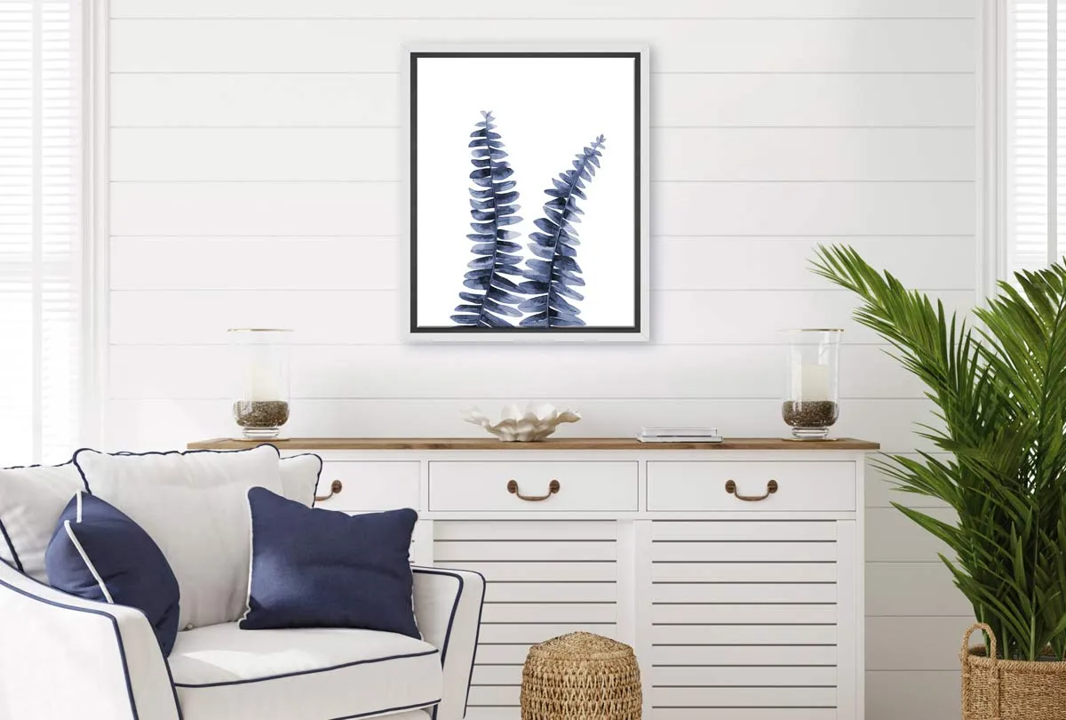 Blue Fern Leaves | Hamptons Canvas Wall Art Print