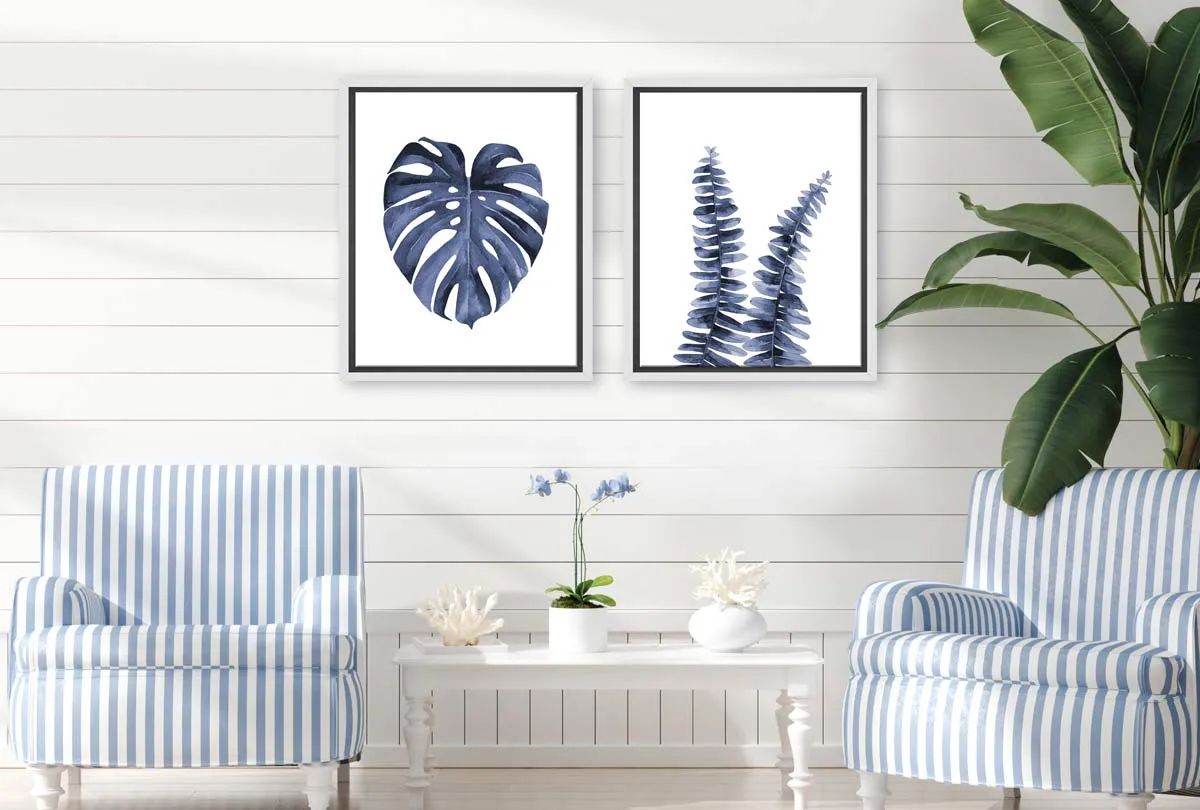 Blue Fern Leaves | Hamptons Canvas Wall Art Print