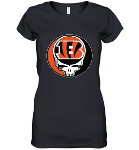 Cincinnati Bengals Grateful Dead Steal Your Face NFL Football Womens V-Neck T-Shirt