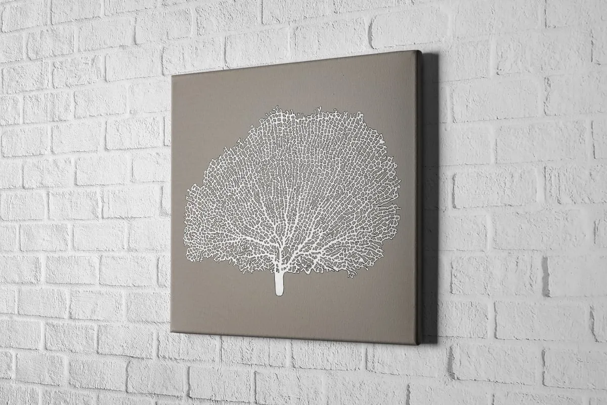 Fan Coral 2 White on Beige | Canvas Wall Art Print