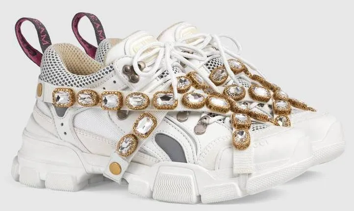 'Flashtrek' Sneakers with Removable Crystals, White