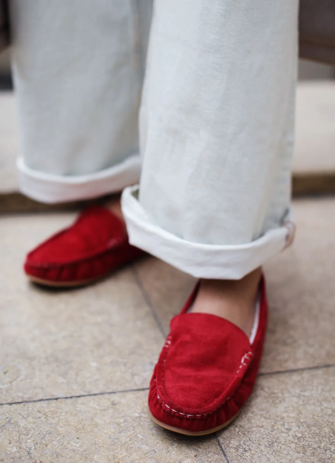 Fur Lined Loafers Burgundy