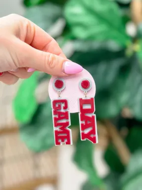 'Game Day' Statement Dangle Earrings - Red & Gray