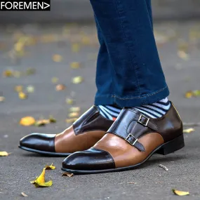 Brown Double Monk Strap Shoes