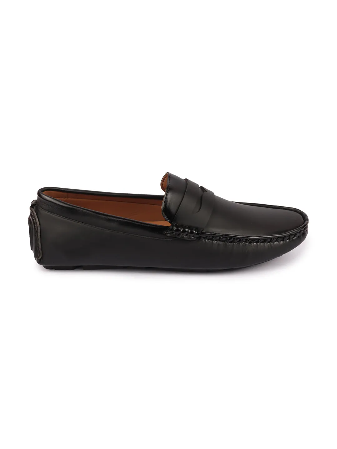 Men Black Hand Stitched Comfort Loafer and Moccasin Shoes