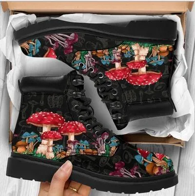 Purpdrank - Martin Boots Women's Autumn and Winter Fashion Women's Tooling Boots Skull and Flower Print High-top Boots Ladies