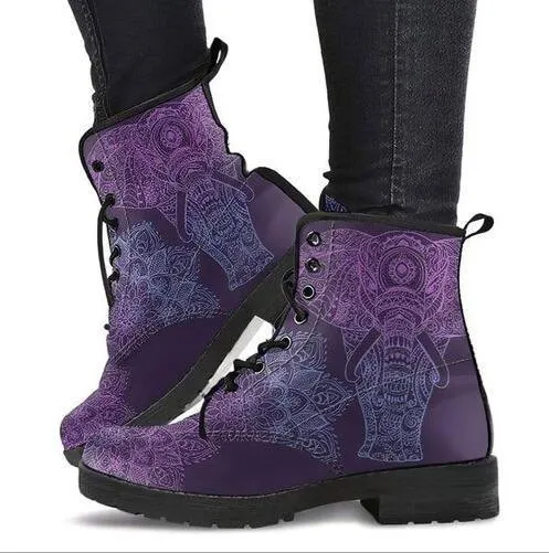 Purpdrank - Martin Boots Women's Autumn and Winter Fashion Women's Tooling Boots Skull and Flower Print High-top Boots Ladies