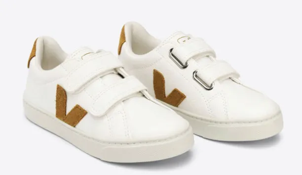 Veja White Esplar Leather Camel Velcro Sneakers