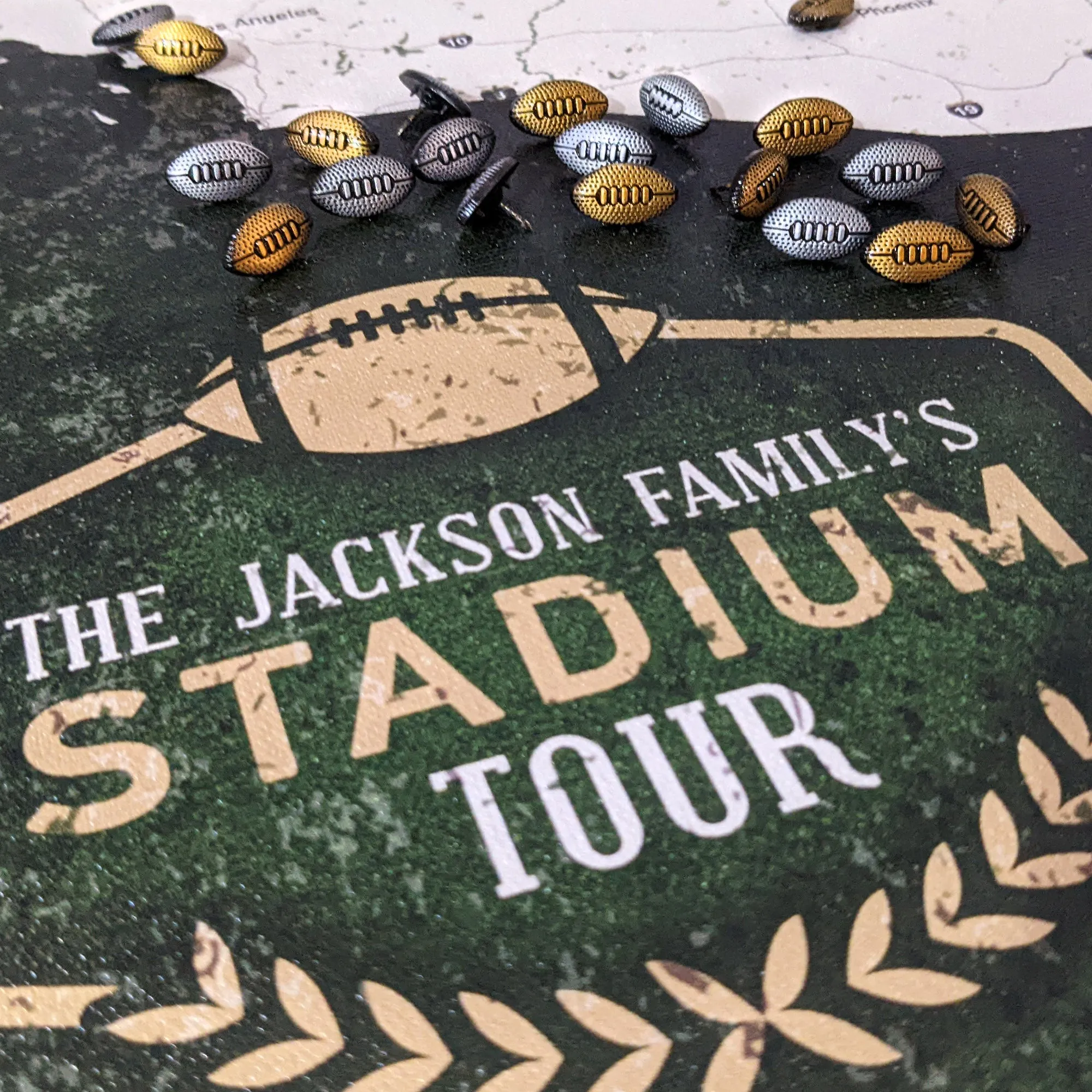 Vintage Football Stadium Tour Push Pin Map